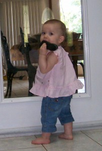 The cat is on the other side of the door glaring at her.