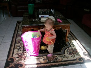 Standing on her own because she is distracted.